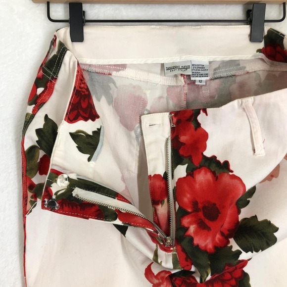 VTG NEWPORT NEWS Easy Style Flare Leg Floral Pants Women's Sz 12 White Cotton - Picture 3 of 11